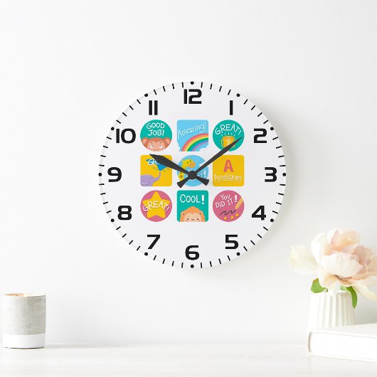 かわいい動物の賞品やる気を起こさせる教室ラベル ラージ壁時計