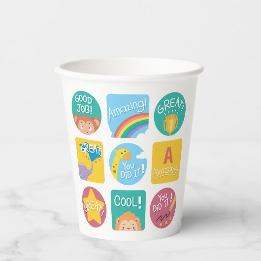 かわいい動物の賞品やる気を起こさせる教室ラベル 紙コップ (正面)