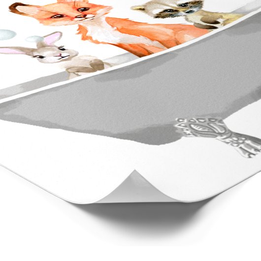 かわいい動物の赤ちゃんのバスタブお風呂 ポスター (角)