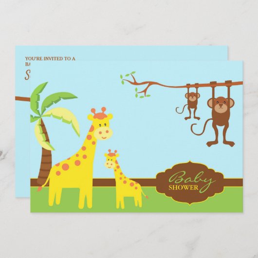 かわいい動物の赤ちゃんシャワーありがとう 招待状 (正面/裏面)