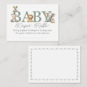 かわいい動物の赤ちゃんシャワーおむつラッフル エンクロージャーカード (正面/裏面)