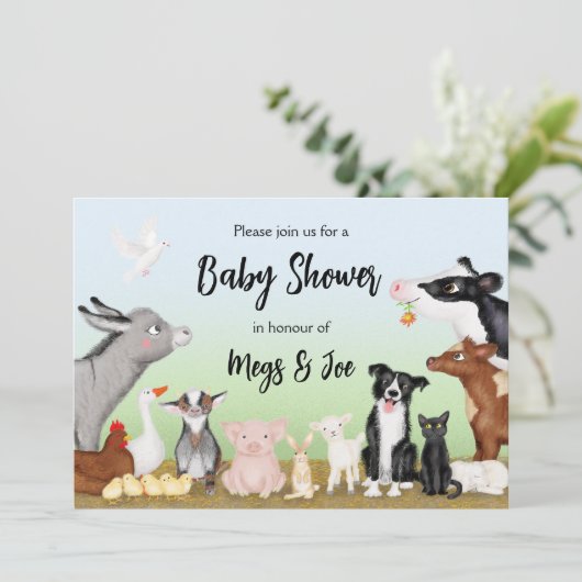 かわいい動物の赤ちゃんシャワーの招待 招待状 (スタンド正面)