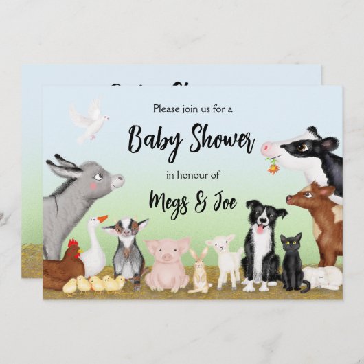 かわいい動物の赤ちゃんシャワーの招待 招待状 (正面/裏面)