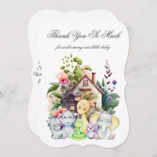 かわいい動物の赤ちゃんシャワーサンキューカード 招待状 (正面/裏面)