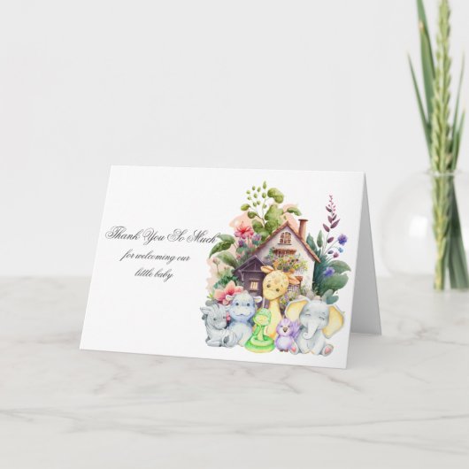 かわいい動物の赤ちゃんシャワー折り畳みサンキューカード サンキューカード (正面)
