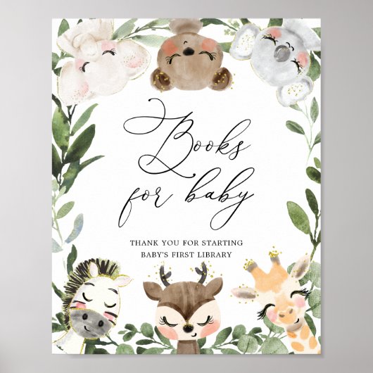 かわいい動物の赤ちゃんシャワー本ベビーサイン ポスター (正面)