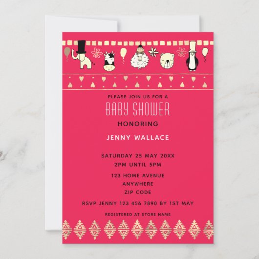 かわいい動物の赤ちゃんシャワー黒いセリーズ背景 招待状 (正面)