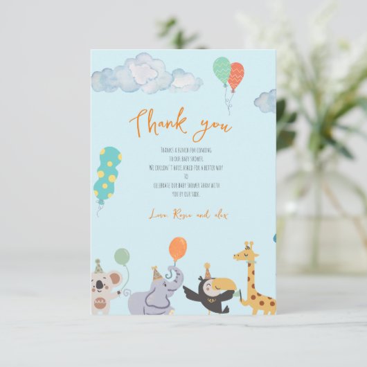 かわいい動物の赤ちゃんシャワー サンキューカード (スタンド正面)
