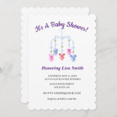 かわいい動物の赤ちゃん モバイルベイビーシャワー 招待状 (正面/裏面)