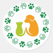 かわいい動物の足のパターン ラウンドシール (正面)
