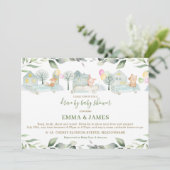 かわいい動物の車が赤ちゃんシャワーで緑にドライブ 招待状 (スタンド正面)