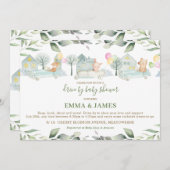 かわいい動物の車が赤ちゃんシャワーで緑にドライブ 招待状 (正面/裏面)