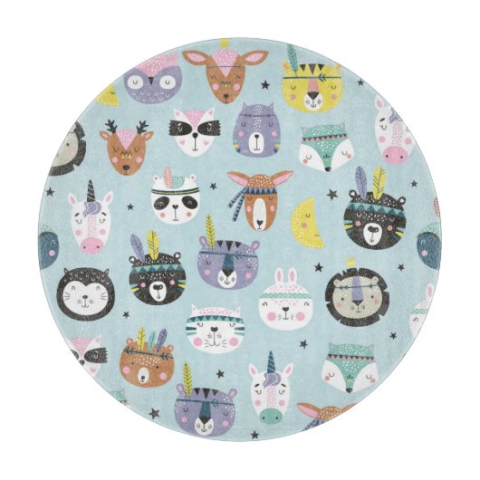 かわいい動物の部族:ボホパターン カッティングボード (正面)