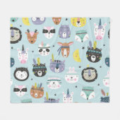 かわいい動物の部族:ボホパターン フリースブランケット (正面(横))