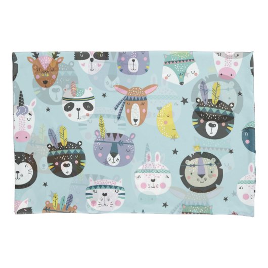 かわいい動物の部族：ボホパターン 枕カバー (正面)