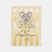 かわいい動物の金ゴールド効果ストライプのパーソナライズされた子ども フリースブランケット (正面)