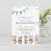 かわいい動物の青い冬のカスタム誕生日パーティー 招待状 (スタンド正面)