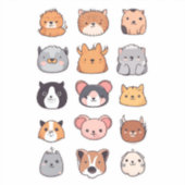 かわいい動物の顔ステッカーシート | キュートなペット シール (正面)