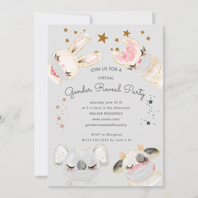 かわいい動物の顔マスク仮想ジェンダー明かすパーティー (正面)