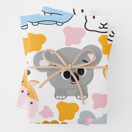 かわいい動物の顔 ラッピングペーパーシート (インサイチュ)