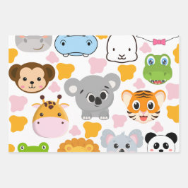 かわいい動物の顔 ラッピングペーパーシート