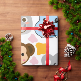 かわいい動物の顔 ラッピングペーパー