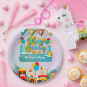 かわいい動物の願いを込めたハッピーバースデー列車 ペーパープレート (パーティー)