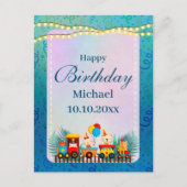 かわいい動物の願いを込めたハッピーバースデー列車 ポストカード (正面)