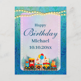 かわいい動物の願いを込めたハッピーバースデー列車 ポストカード