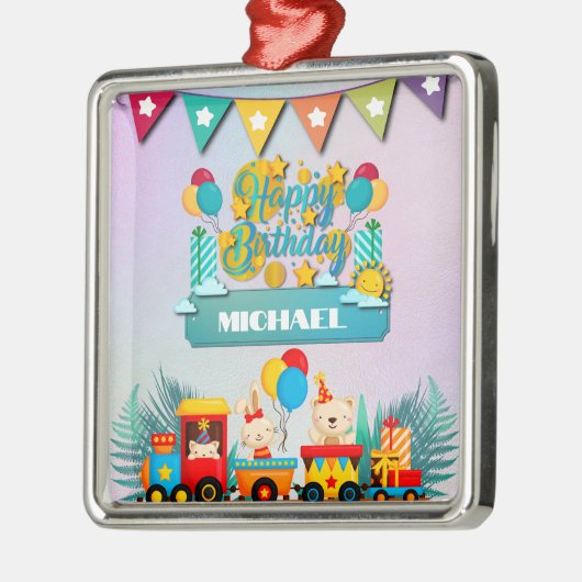 かわいい動物の願いを込めたハッピーバースデー列車 メタルオーナメント (左)