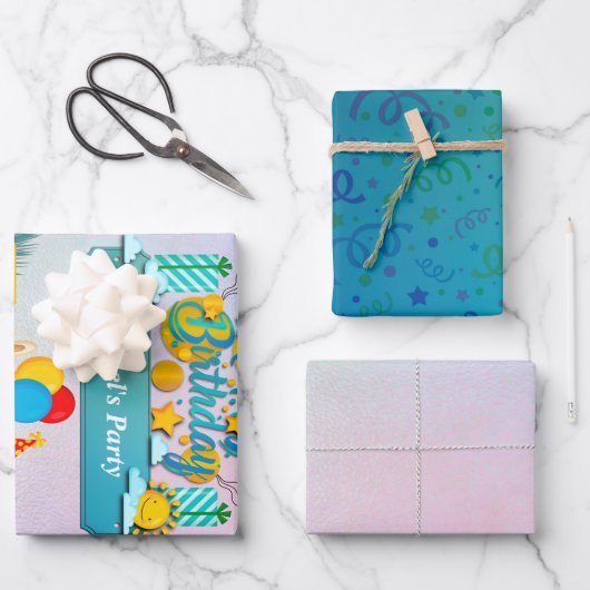 かわいい動物の願いを込めたハッピーバースデー列車 ラッピングペーパーシート (正面)