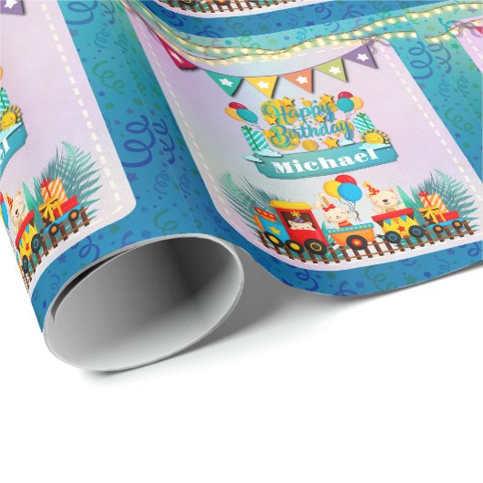 かわいい動物の願いを込めたハッピーバースデー列車 ラッピングペーパー (ロールコーナー)