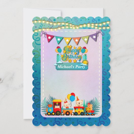 かわいい動物の願いを込めたハッピーバースデー列車 招待状 (裏面)