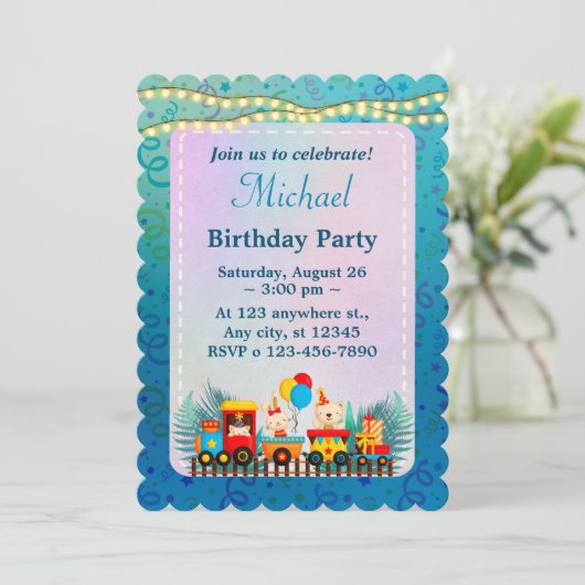 かわいい動物の願いを込めたハッピーバースデー列車 招待状 (スタンド正面)