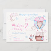 かわいい動物の風船 ファンシーな誕生日 招待状 (正面)