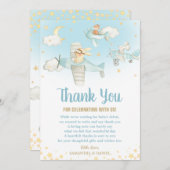 かわいい動物の飛行機がスターズベビーシャワー誕生日 サンキューカード (正面/裏面)