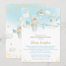 かわいい動物の飛行機飛行機ベビーシャワー（郵便）