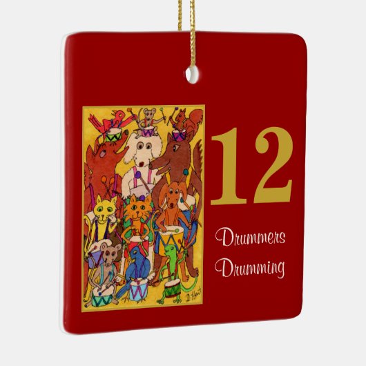 かわいい動物の&Typographyをドラムをたたいている12人のドラマー セラミックオーナメント (右)