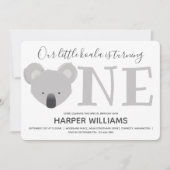 かわいい動物ひとときを回すコアラ1回目の誕生日 招待状 (正面)