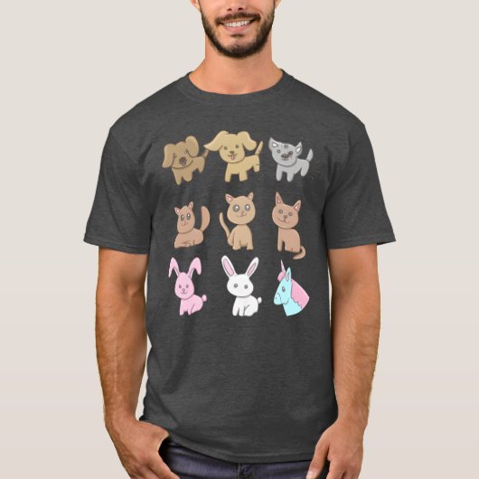 かわいい動物アイコン 犬 猫 愛する家族 Tシャツ (正面)