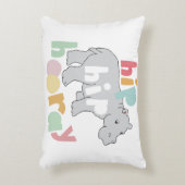 かわいい動物アート グレー ヒポポタマス 絵 ハッピーヒップホー レイ アクセントクッション (正面(垂直))