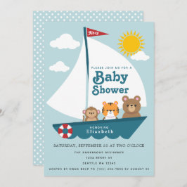 かわいい動物インボートベビーシャワー招待状 招待状