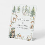 かわいい動物ウッドランド森林クマ鹿の赤ちゃんシャワー 台座サイン (正面)