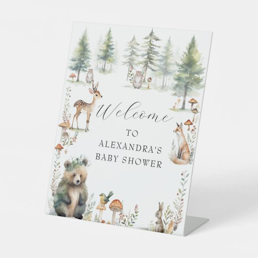 かわいい動物ウッドランド森林クマ鹿の赤ちゃんシャワー 台座サイン