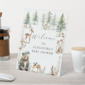かわいい動物ウッドランド森林クマ鹿の赤ちゃんシャワー 台座サイン (インサイチュ)