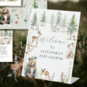 かわいい動物ウッドランド森林クマ鹿の赤ちゃんシャワー 台座サイン