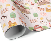 かわいい動物オンピンク淡い色の色 ラッピングペーパー (ロールコーナー)