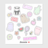 かわいい動物カラフルのパーソナライズされた子ども シール (シート)