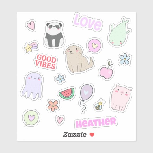 かわいい動物カラフルのパーソナライズされた子ども シール (シート)