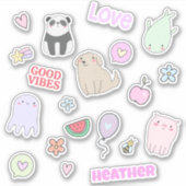 かわいい動物カラフルのパーソナライズされた子ども シール (正面)